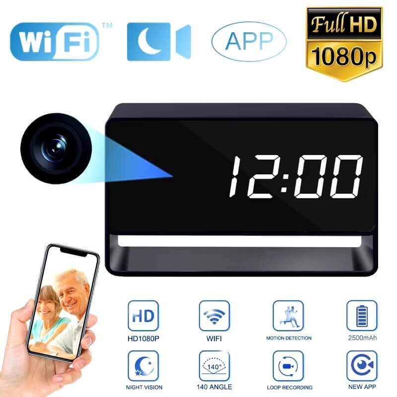 Table Clock Camera WiFi 4K Hidden Spy Alarm Digital Clock Nanny Camera